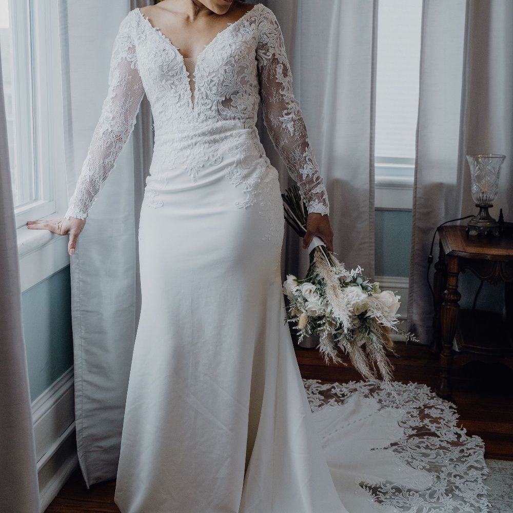 Elegant Lace-Sleeved Bridal Gown